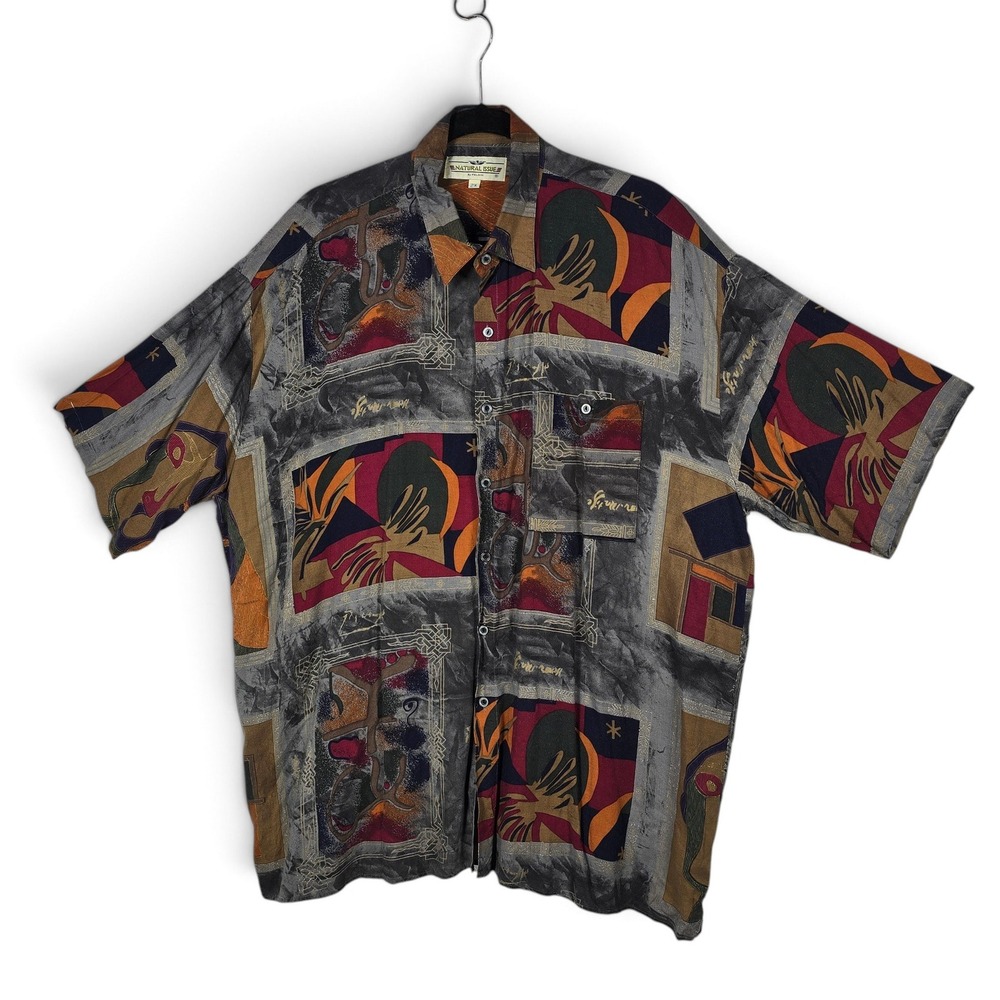 Vintage Natural Issue Shirt Mens 2X Abstract Art Deco Geometric Short Sleeve 90s